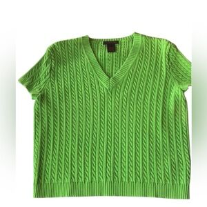 Ralph Lauren Cable Knit Vest Capped Sleeve Sweater Green Large